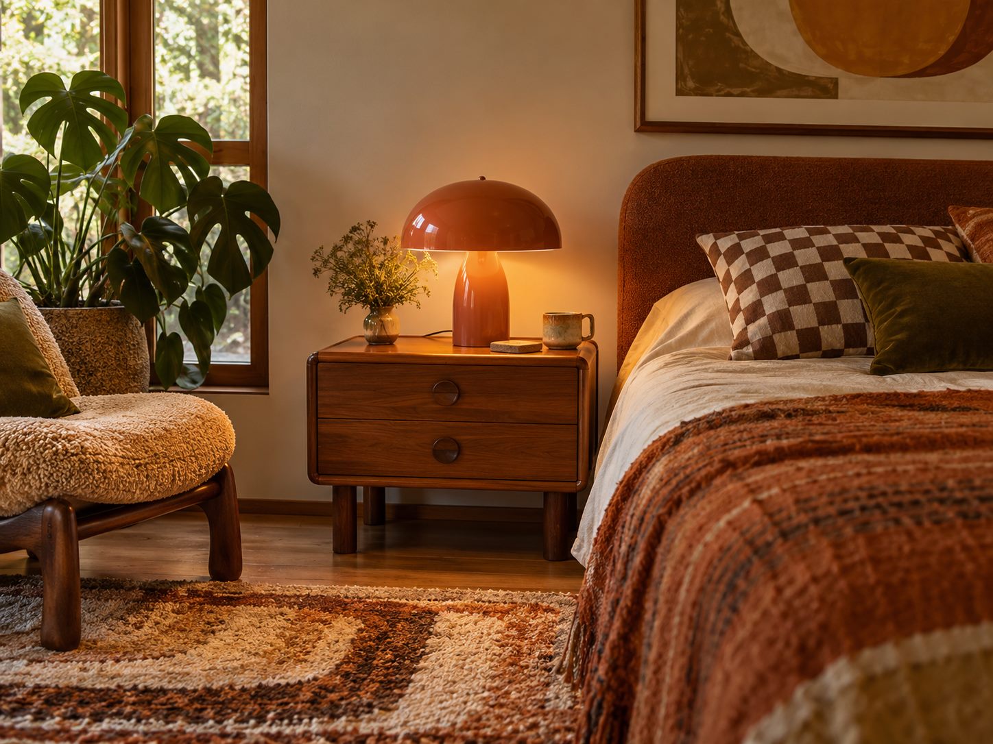 Rounded mushroom-shaped bedside lamp