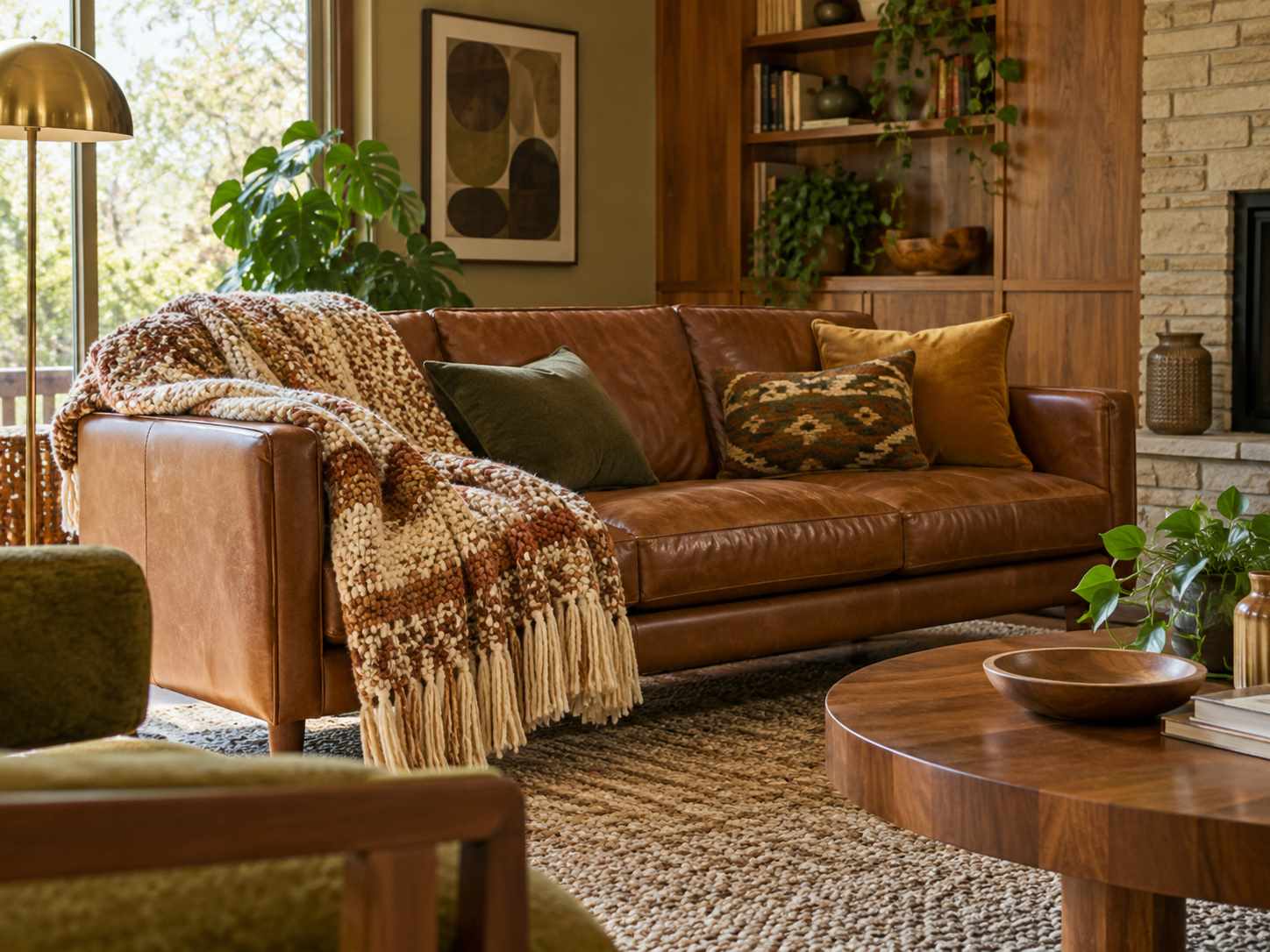 Chunky woven throw draped over a sofa