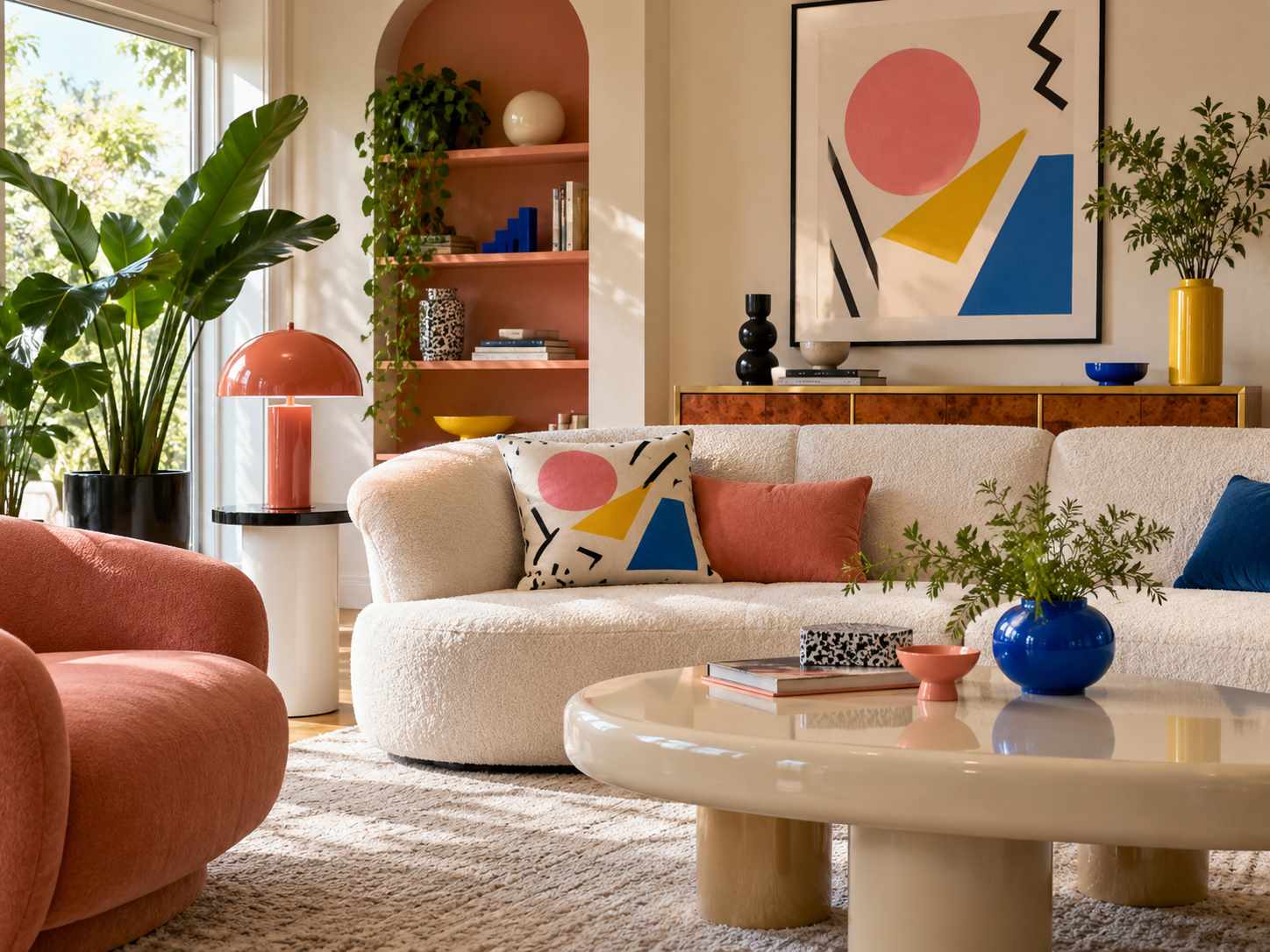 Playful geometric print in a bright living room