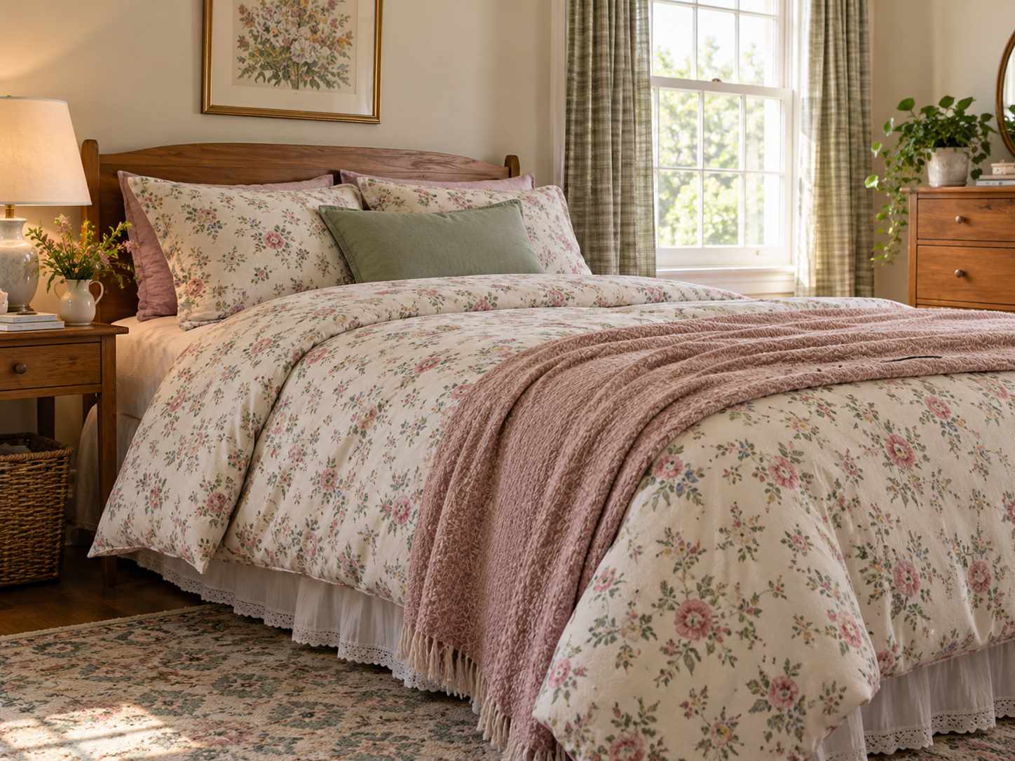 Small floral duvet layered on a bed