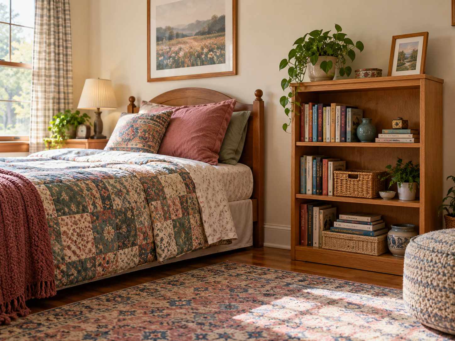 Simple wooden bedroom bookshelf