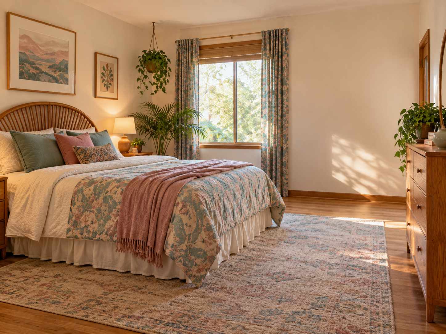Open floor and clear wall space around a bed