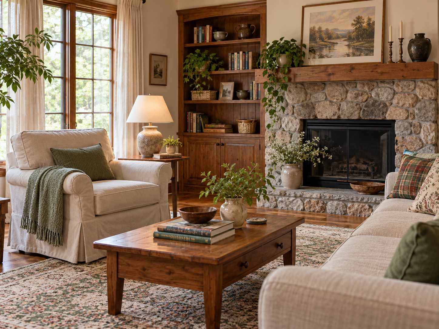 Neutral slipcover on a living room chair