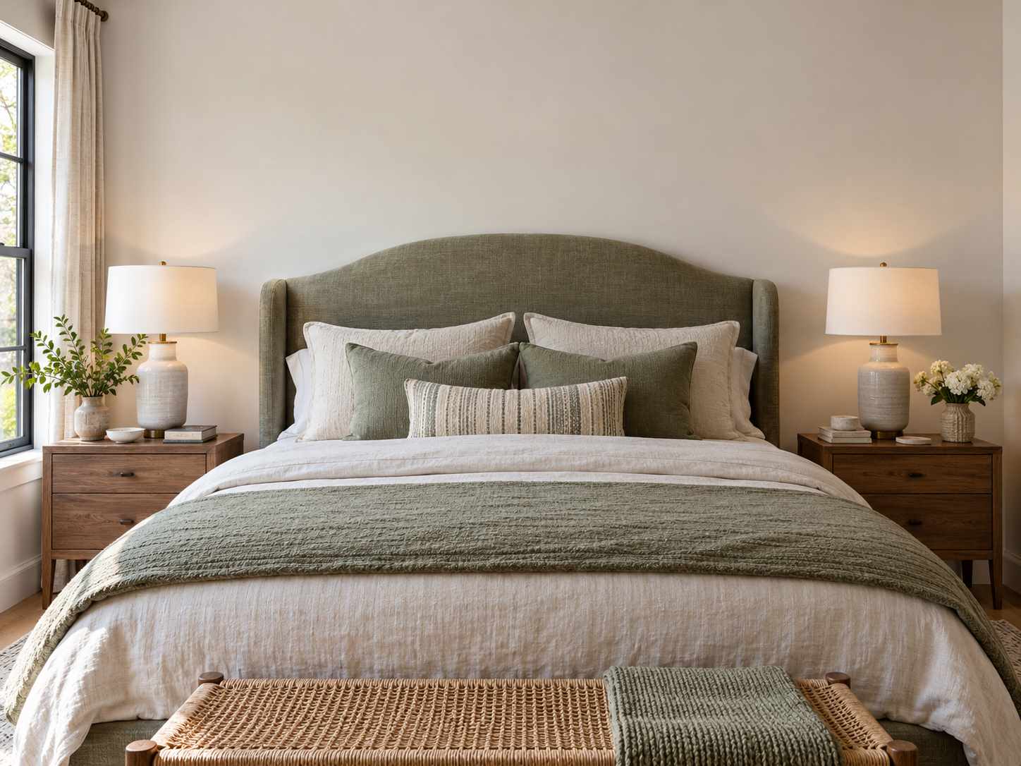 Bare wall above a simple curved headboard