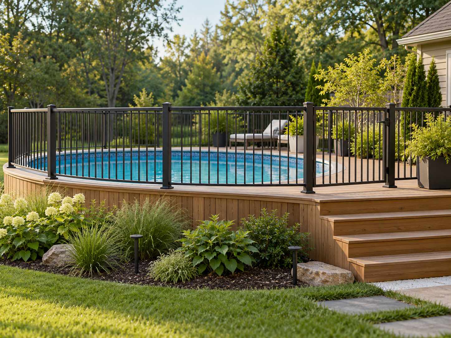 Simple planting around the outside of a pool deck