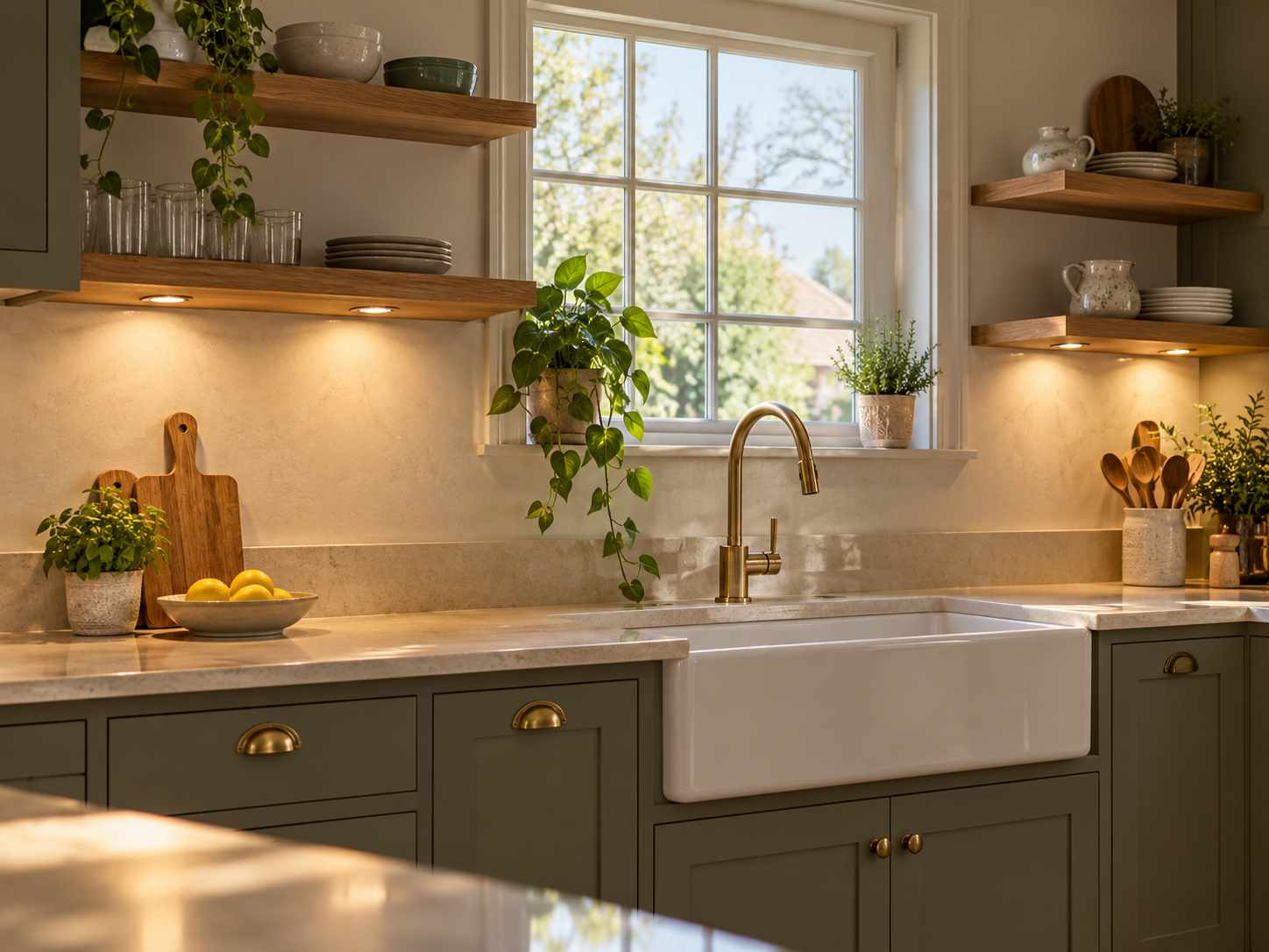 Integrated task lighting around a kitchen sink