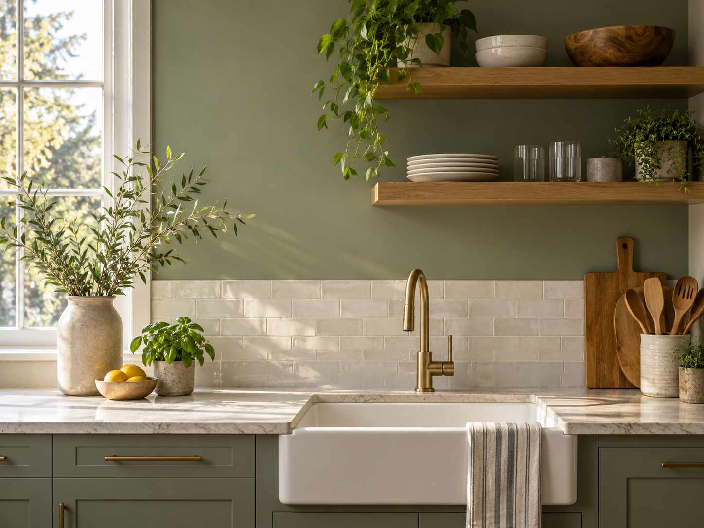 Plain washable-looking wall finish above a splash area
