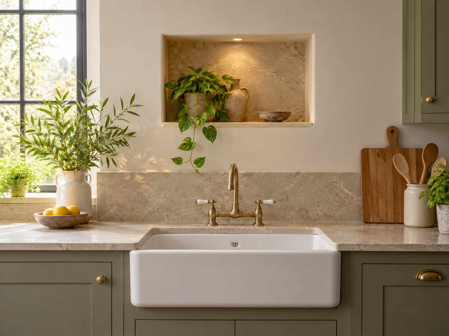 Recessed niche in a kitchen sink wall