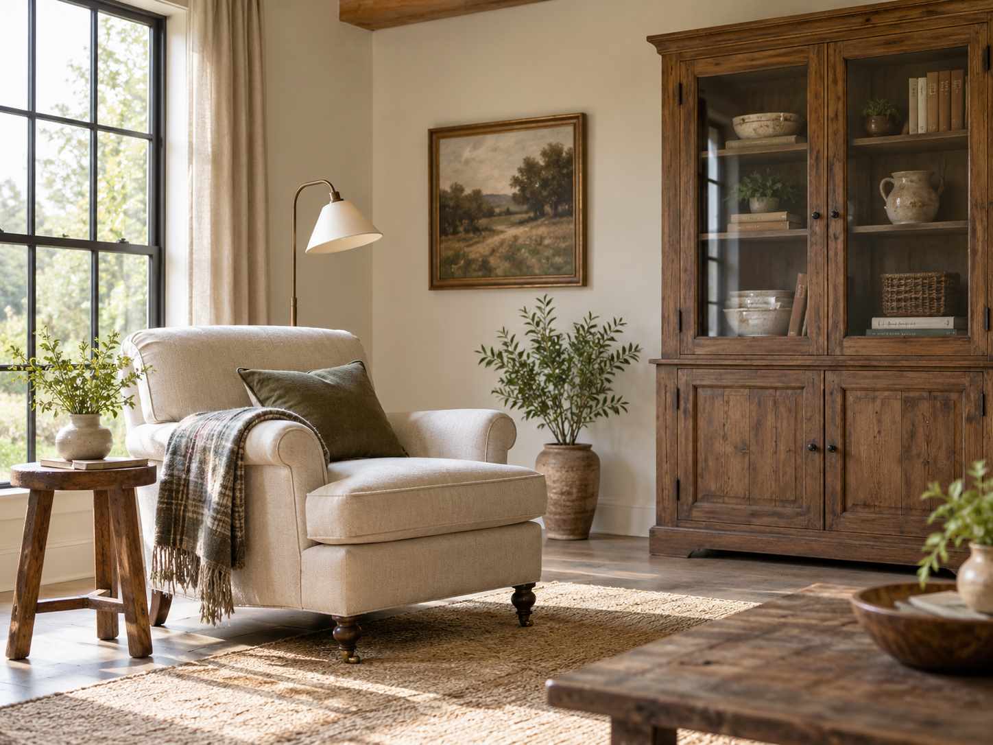 Clear space around a favorite chair and cabinet