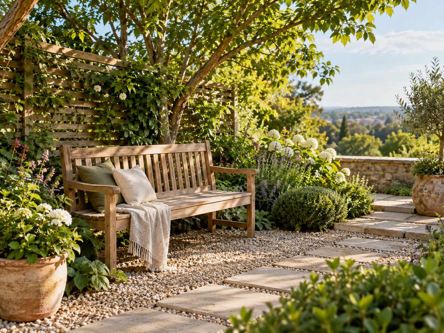 Timber garden bench as a focal point