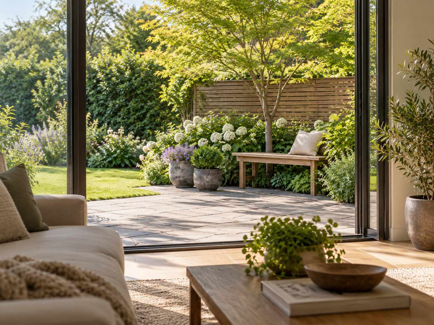 Garden view connecting with an indoor living space