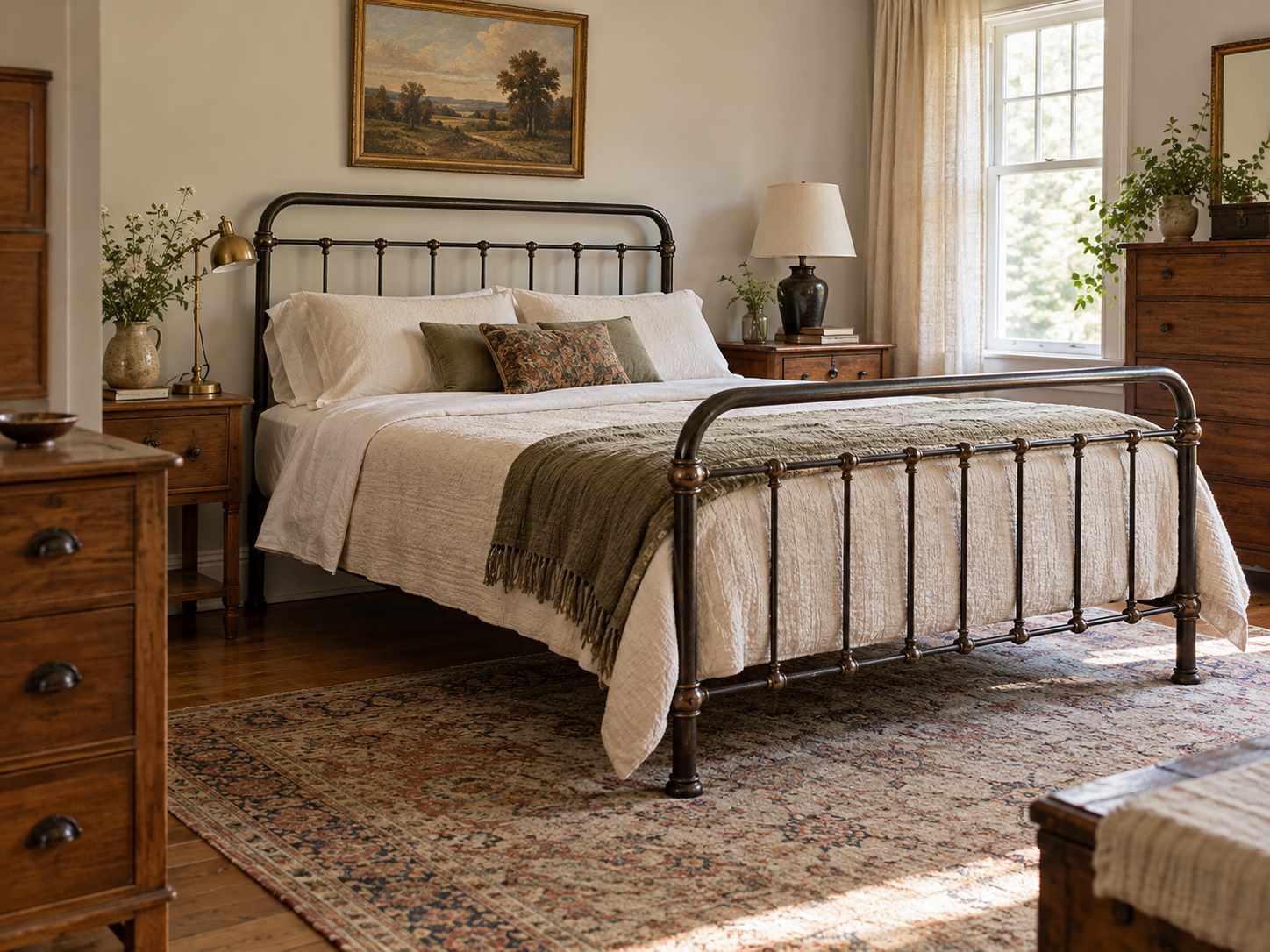 Metal bed frame providing a clear bedroom outline