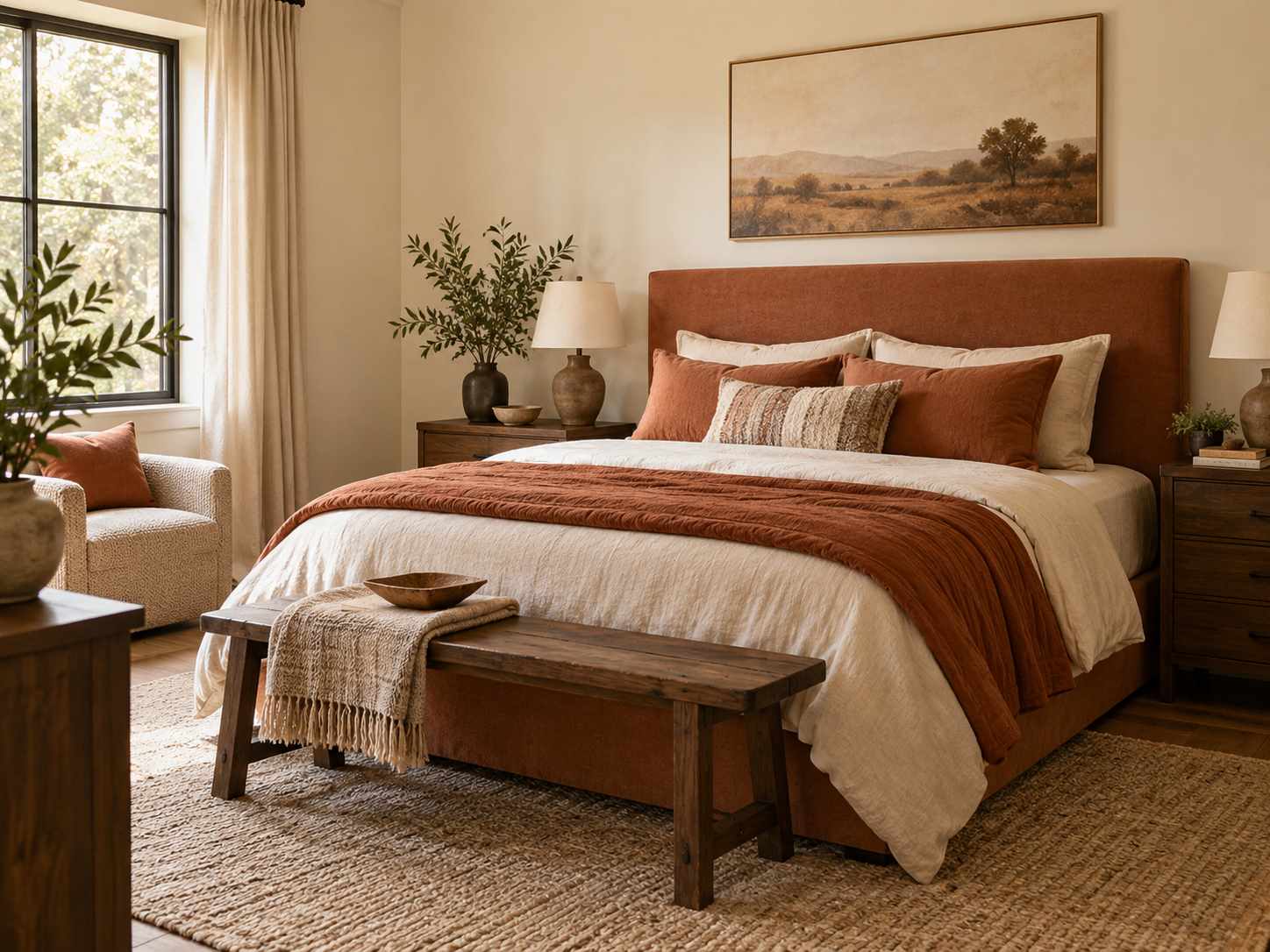 Cream and terracotta bedroom palette