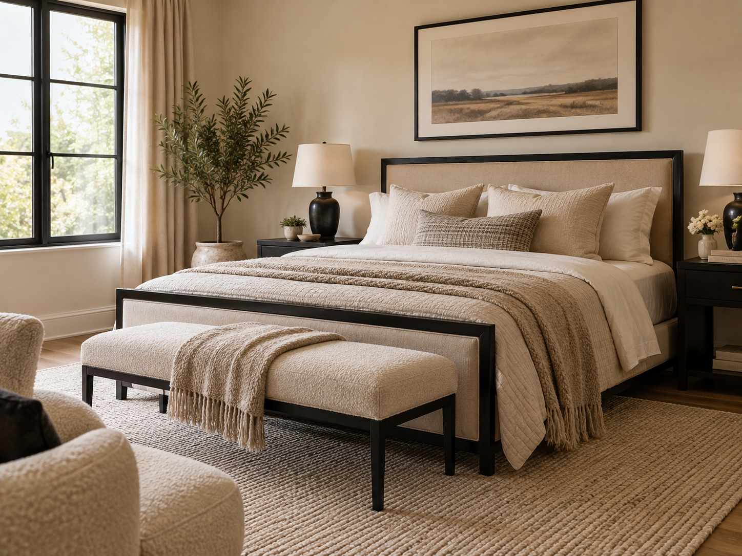 Black outlines in a beige bedroom