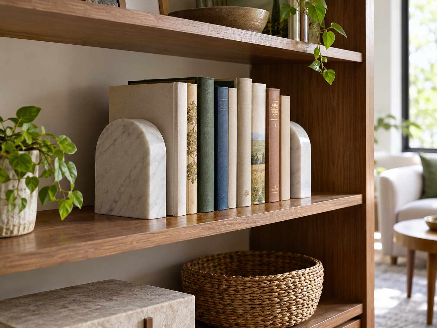 Simple stable bookends supporting a partial book row