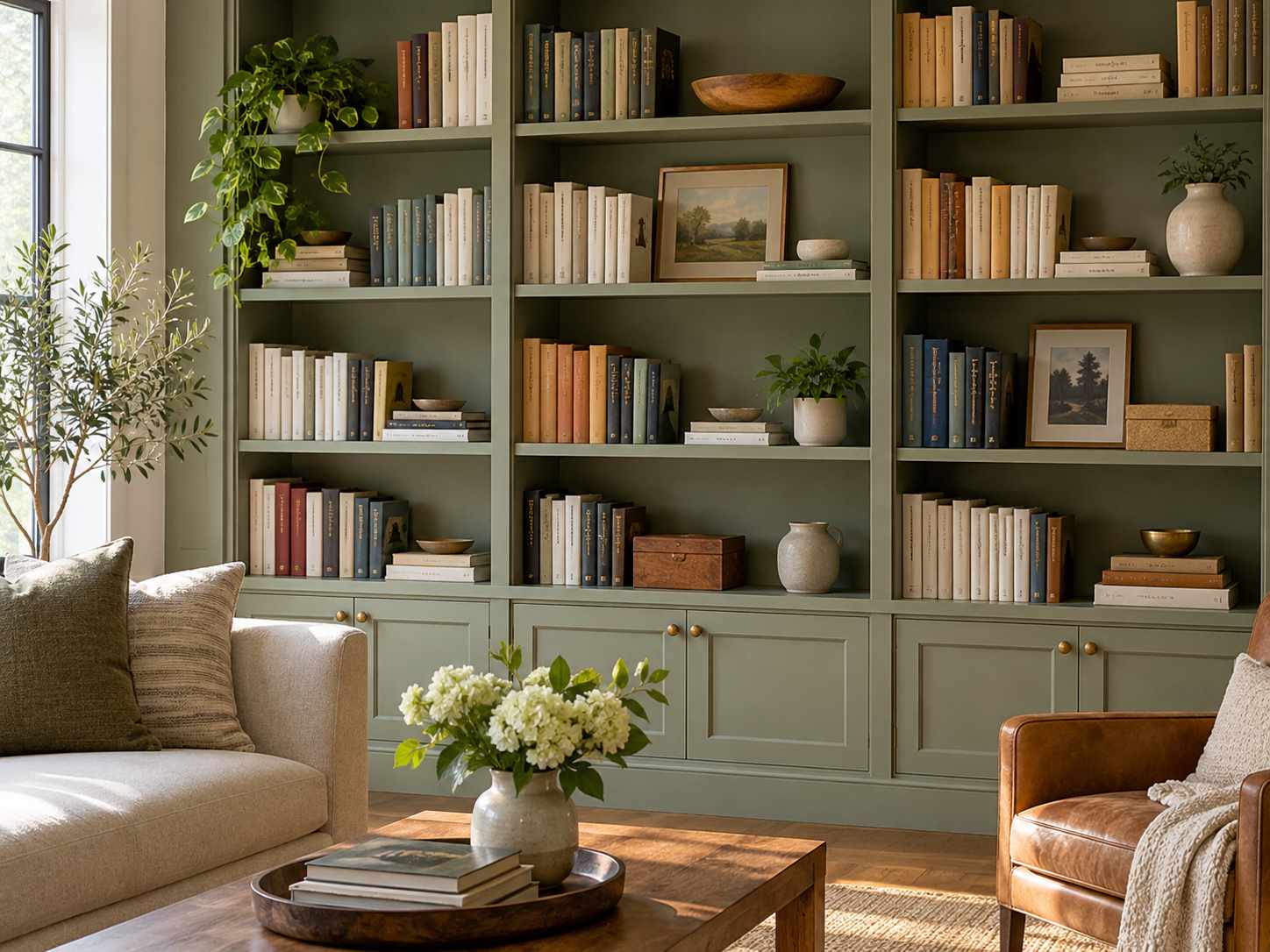 Orderly reset bookshelf with accessible book groups