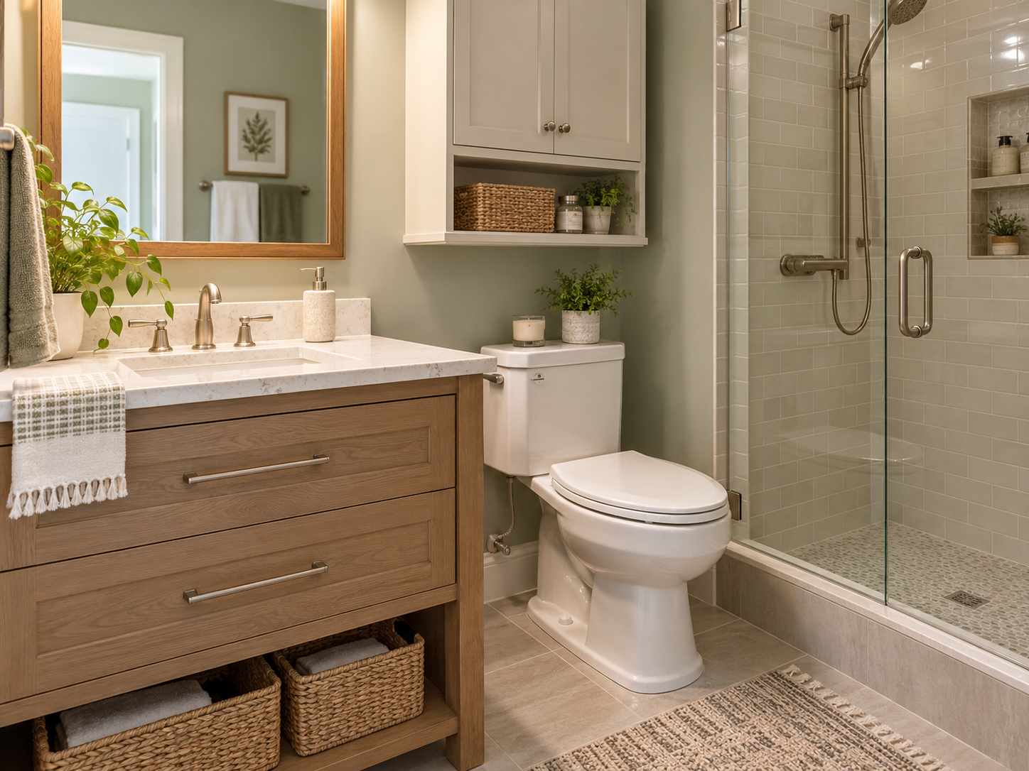 Useful cabinet storage in a small bathroom