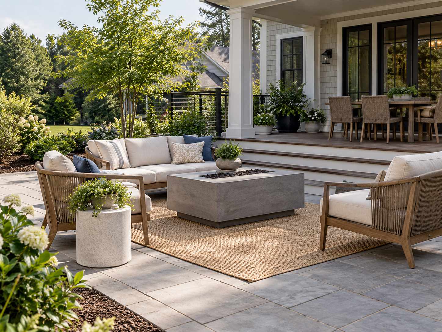 Usable outdoor seating area with clear space around furniture
