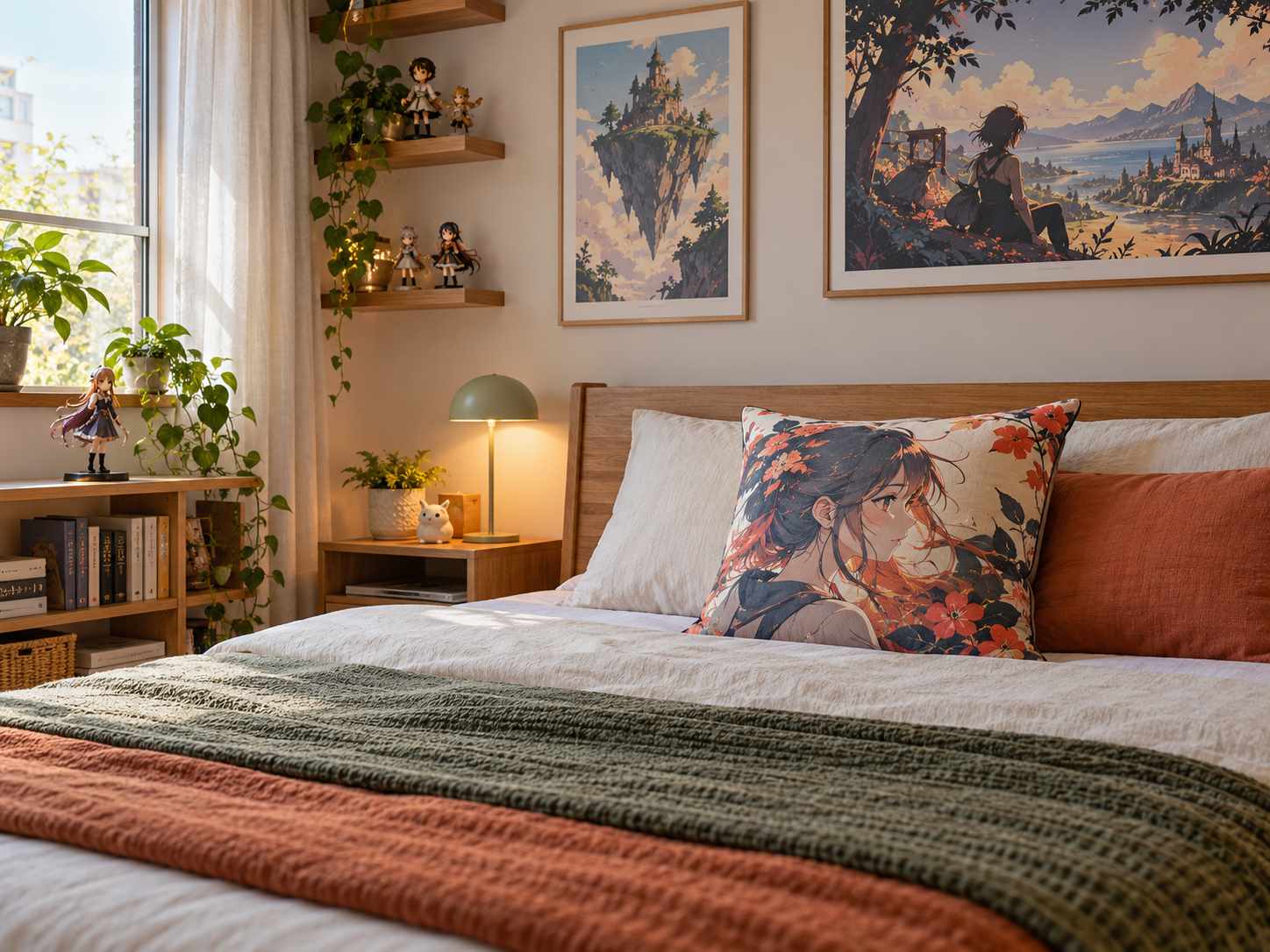 One graphic cushion on otherwise plain bedding