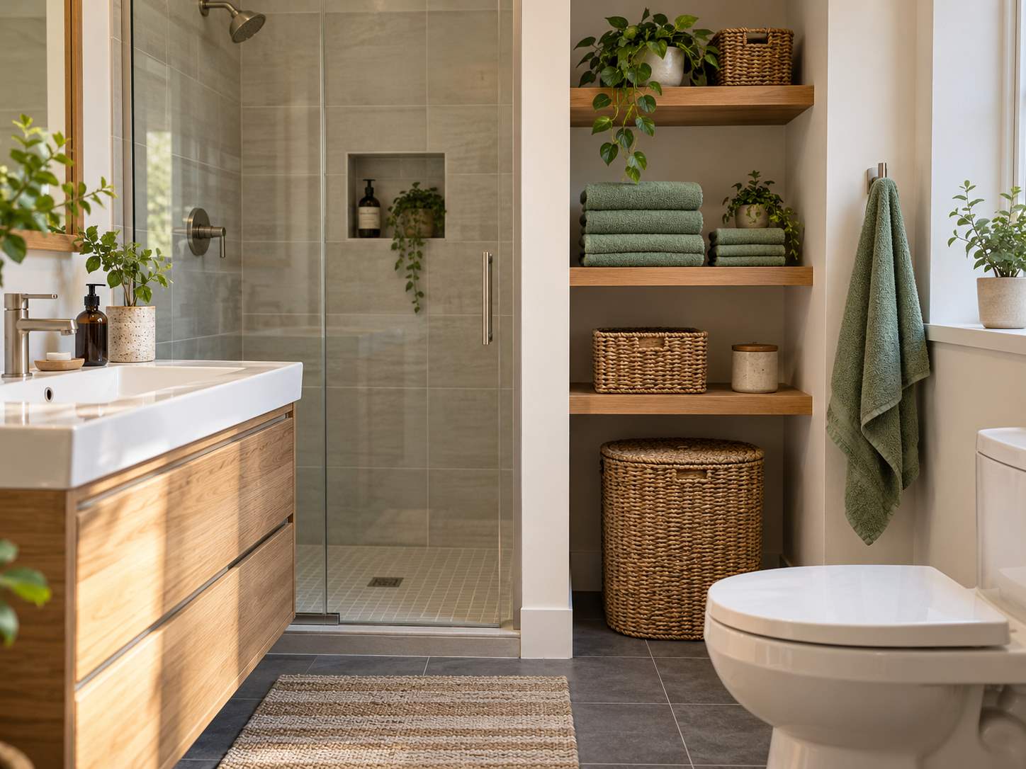 Coordinated towels in one main bathroom color