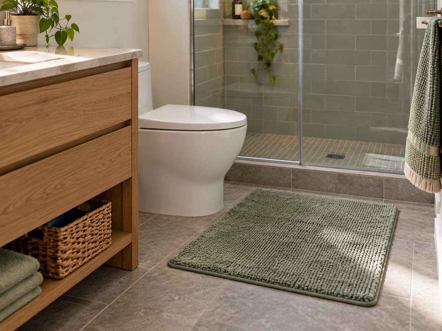 Bath mat on a clear floor