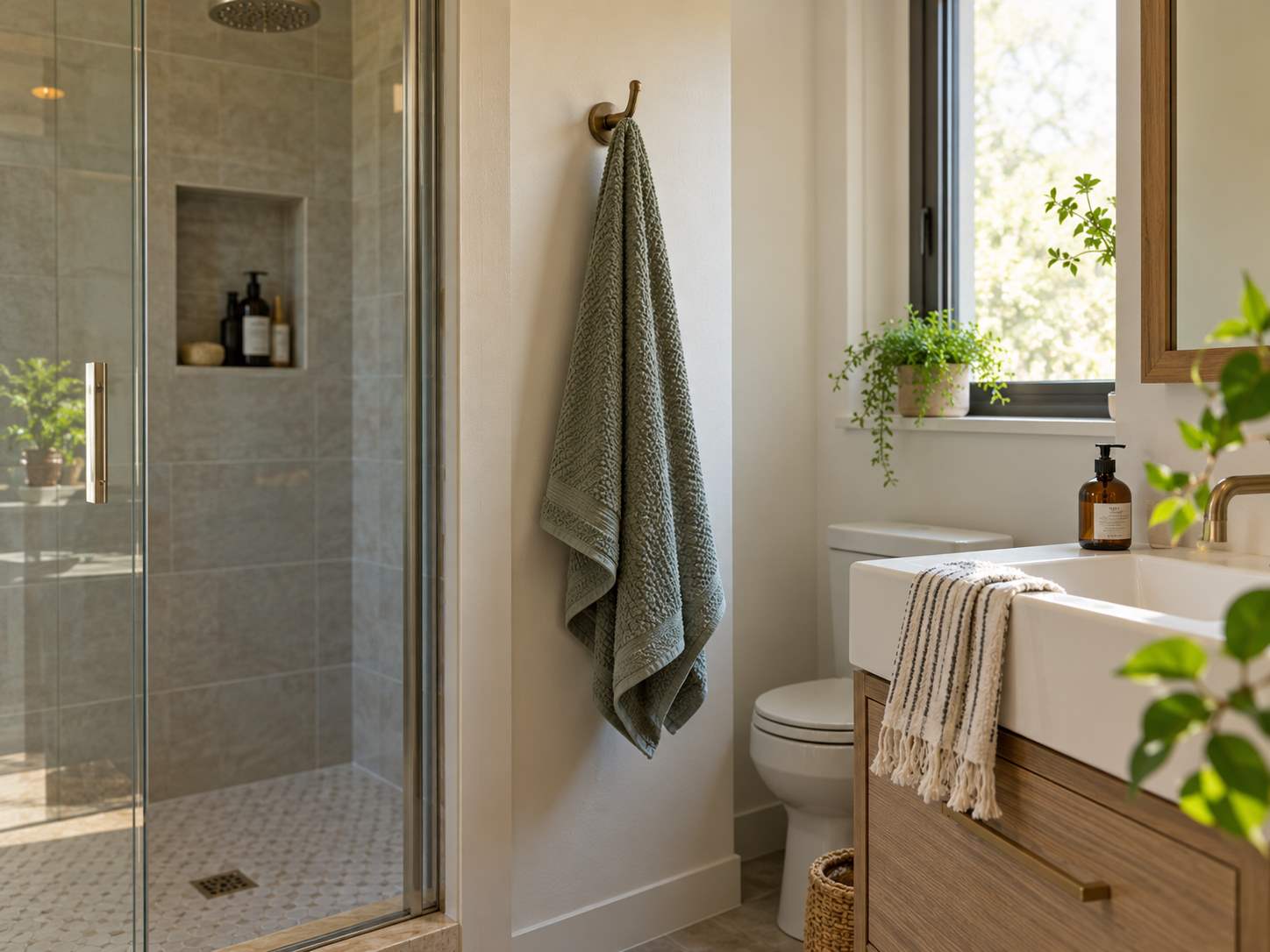 Towel hook positioned with space for drying
