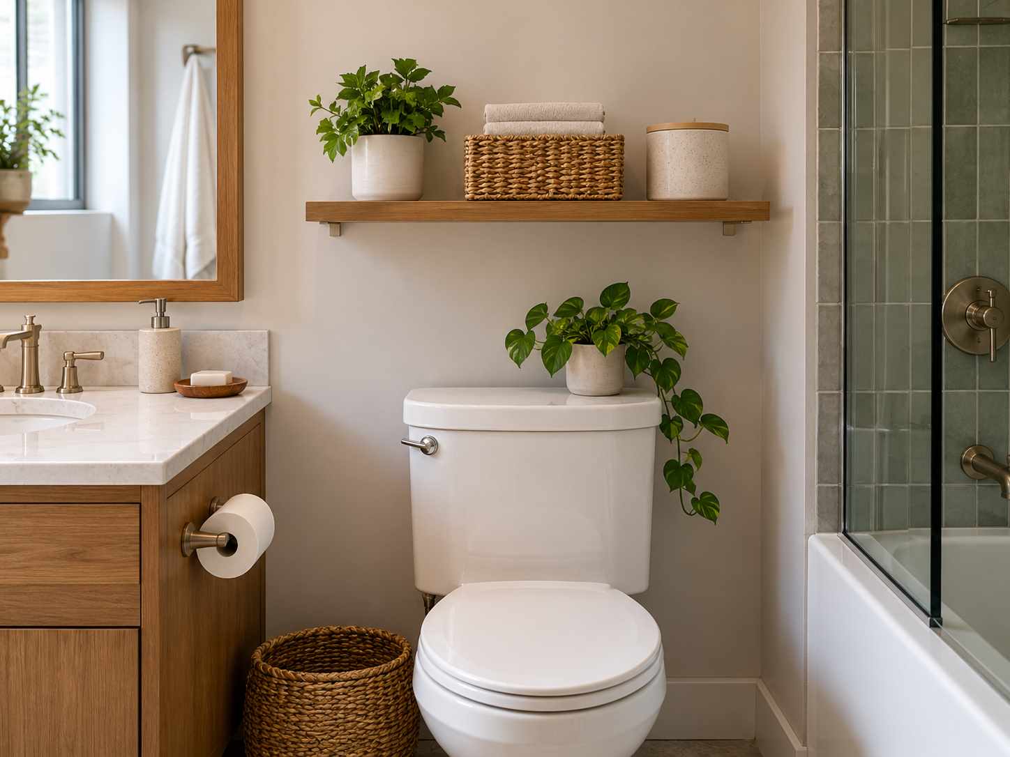 Lightly loaded shelf above a toilet