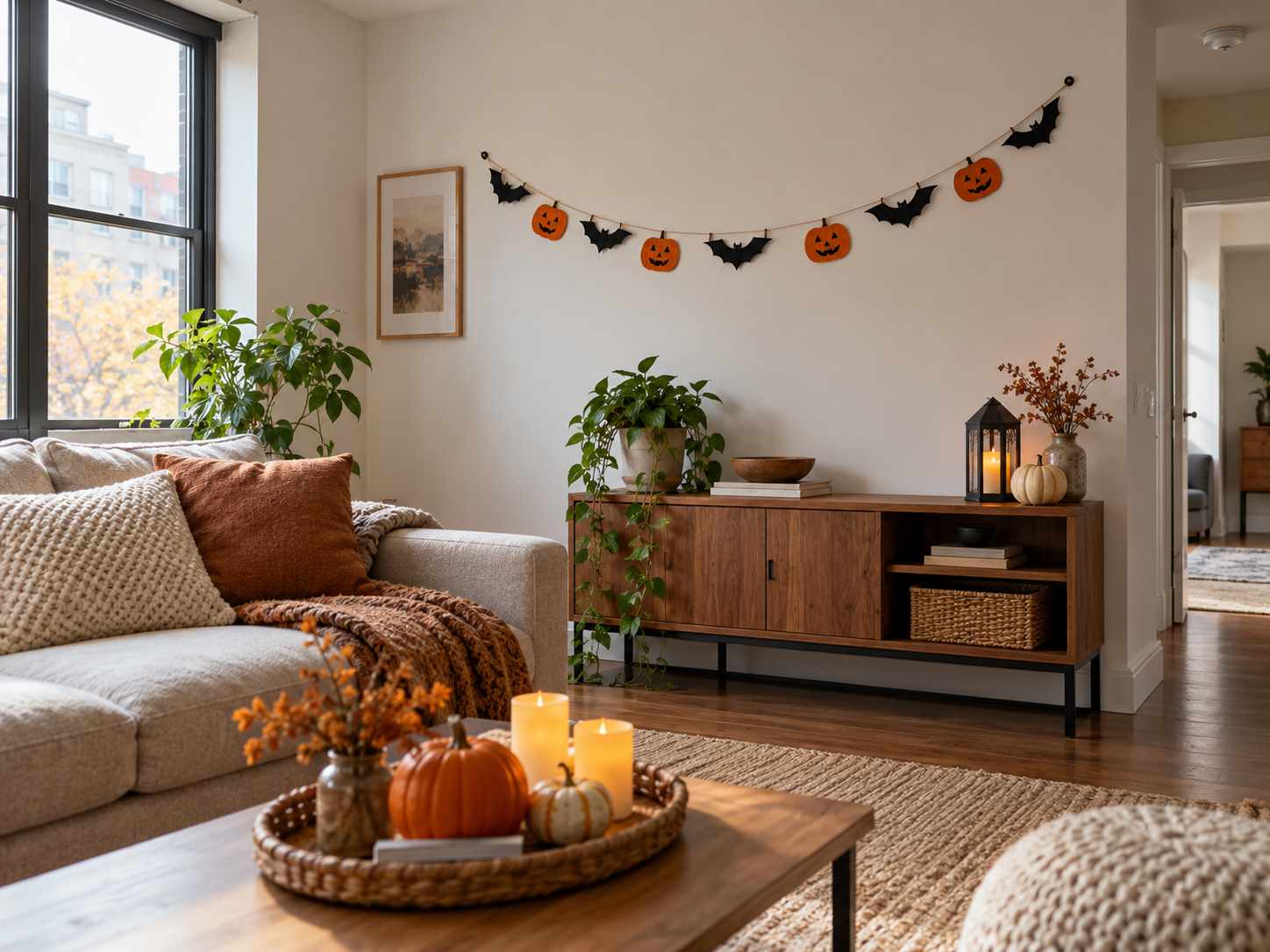 Lightweight paper garland on a private apartment wall