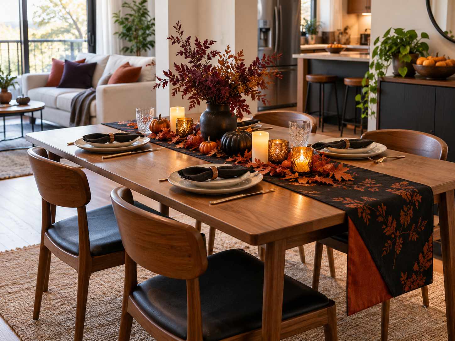 Reusable seasonal runner on a dining table
