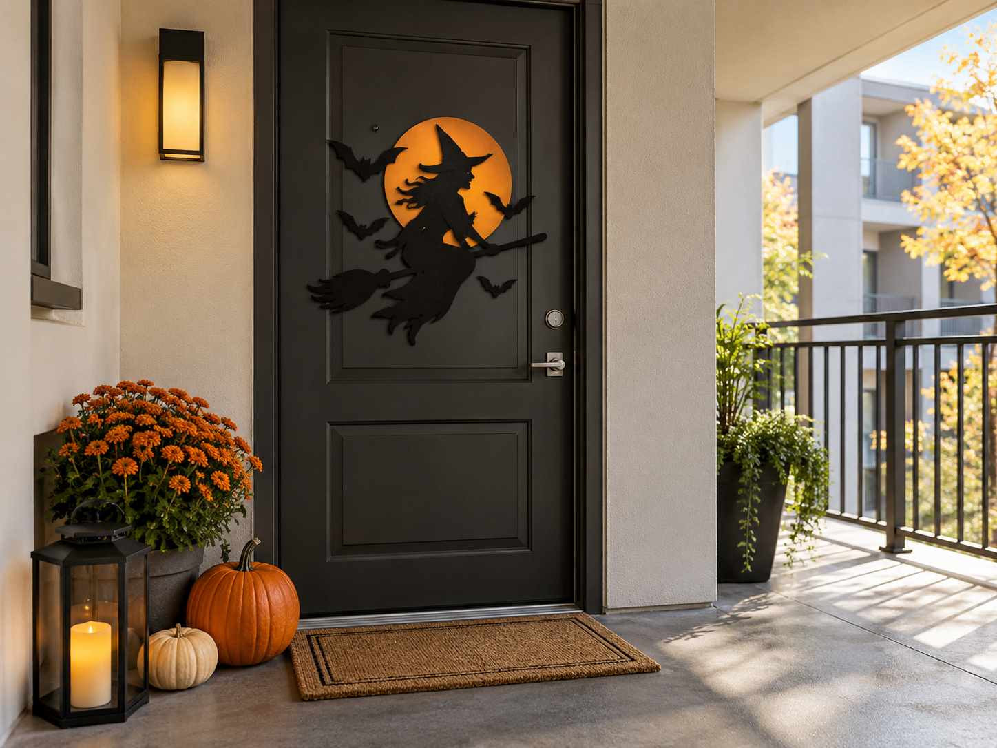 Flat seasonal decoration on a private entrance door