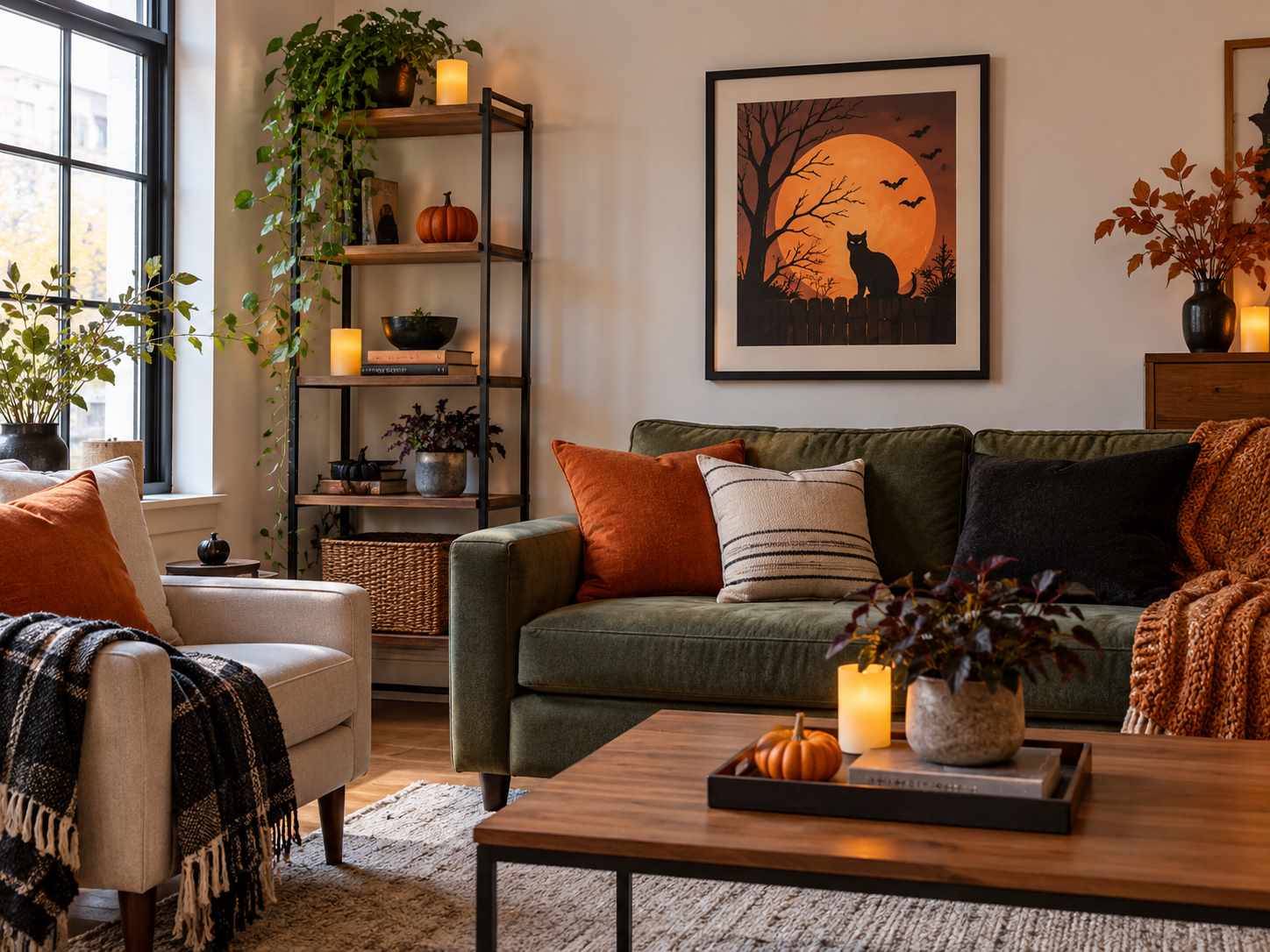 Single framed seasonal illustration above a sofa