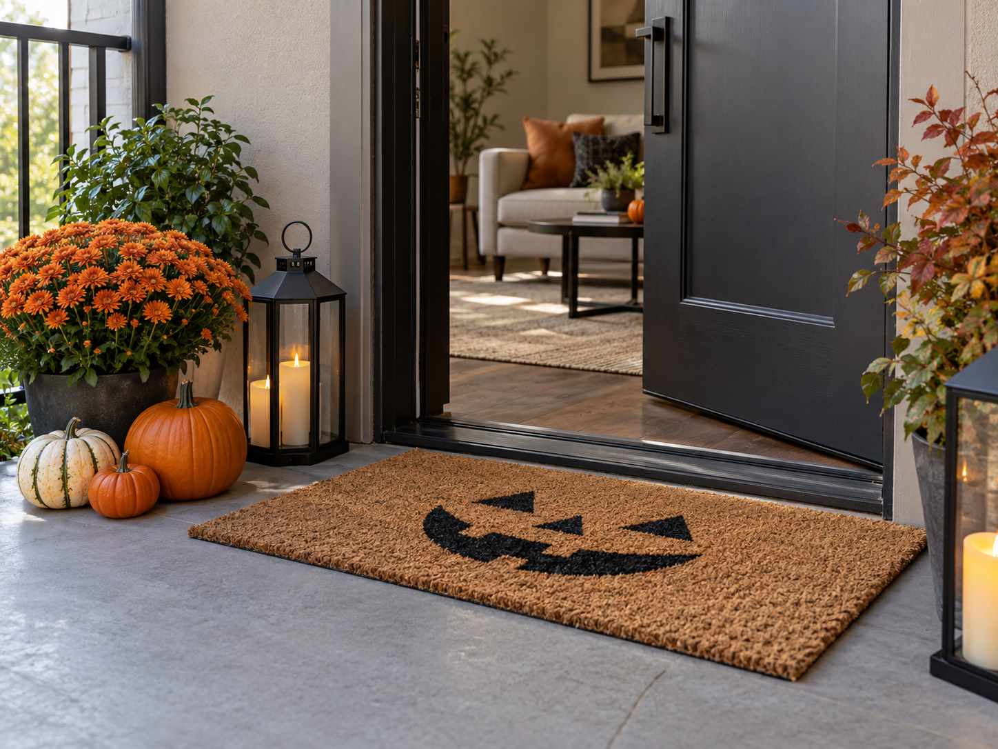Seasonal doormat leaving the door route clear