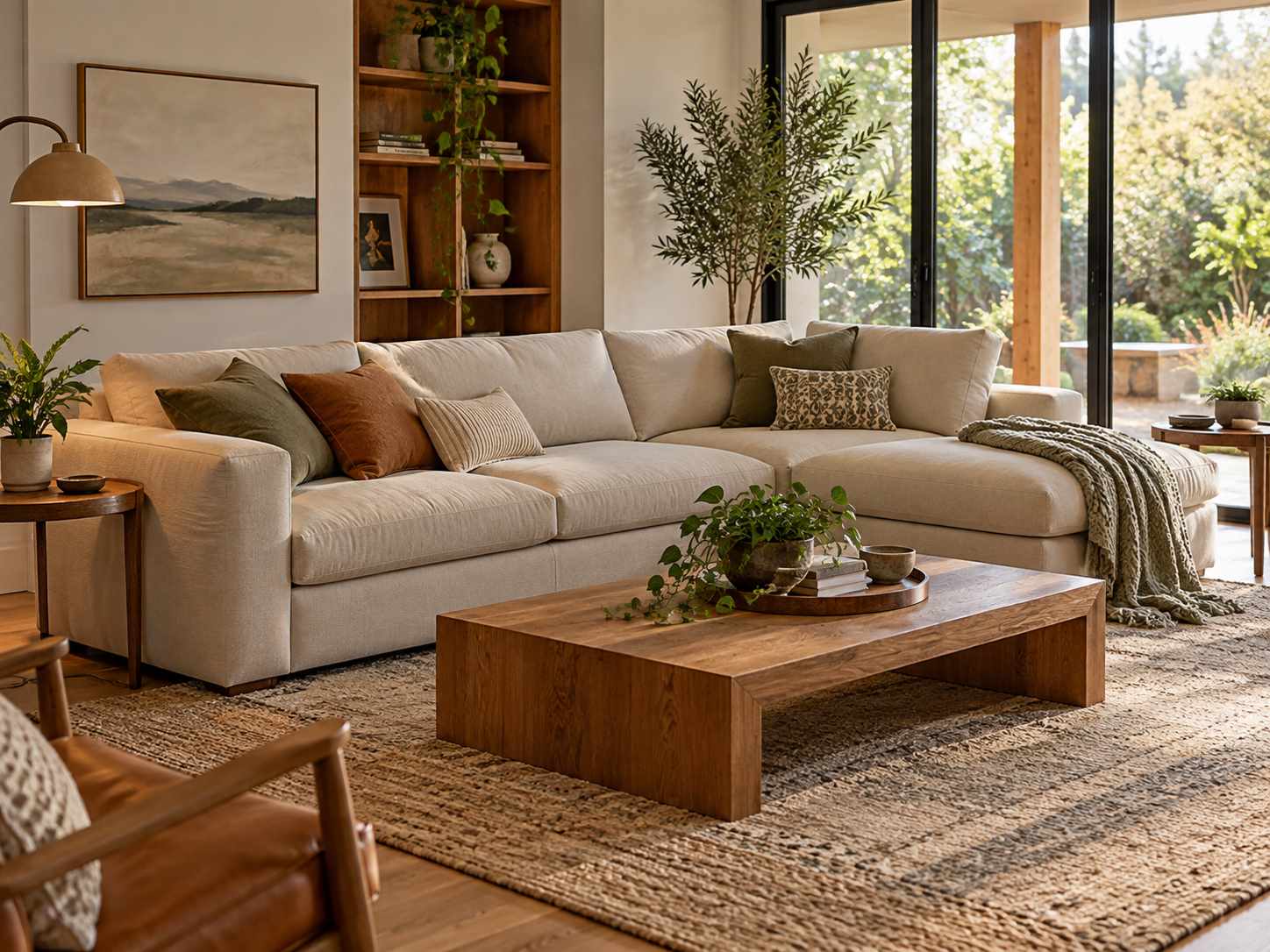 Comfortable shared sofa with room around the seating