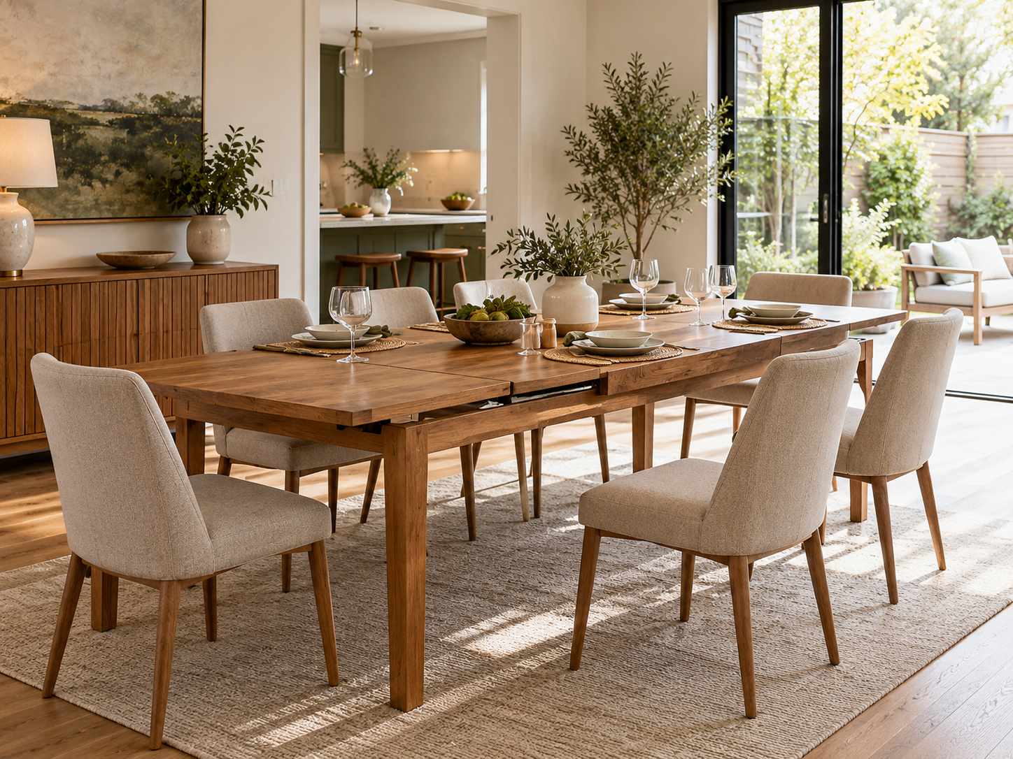 Extendable dining table with chair clearance