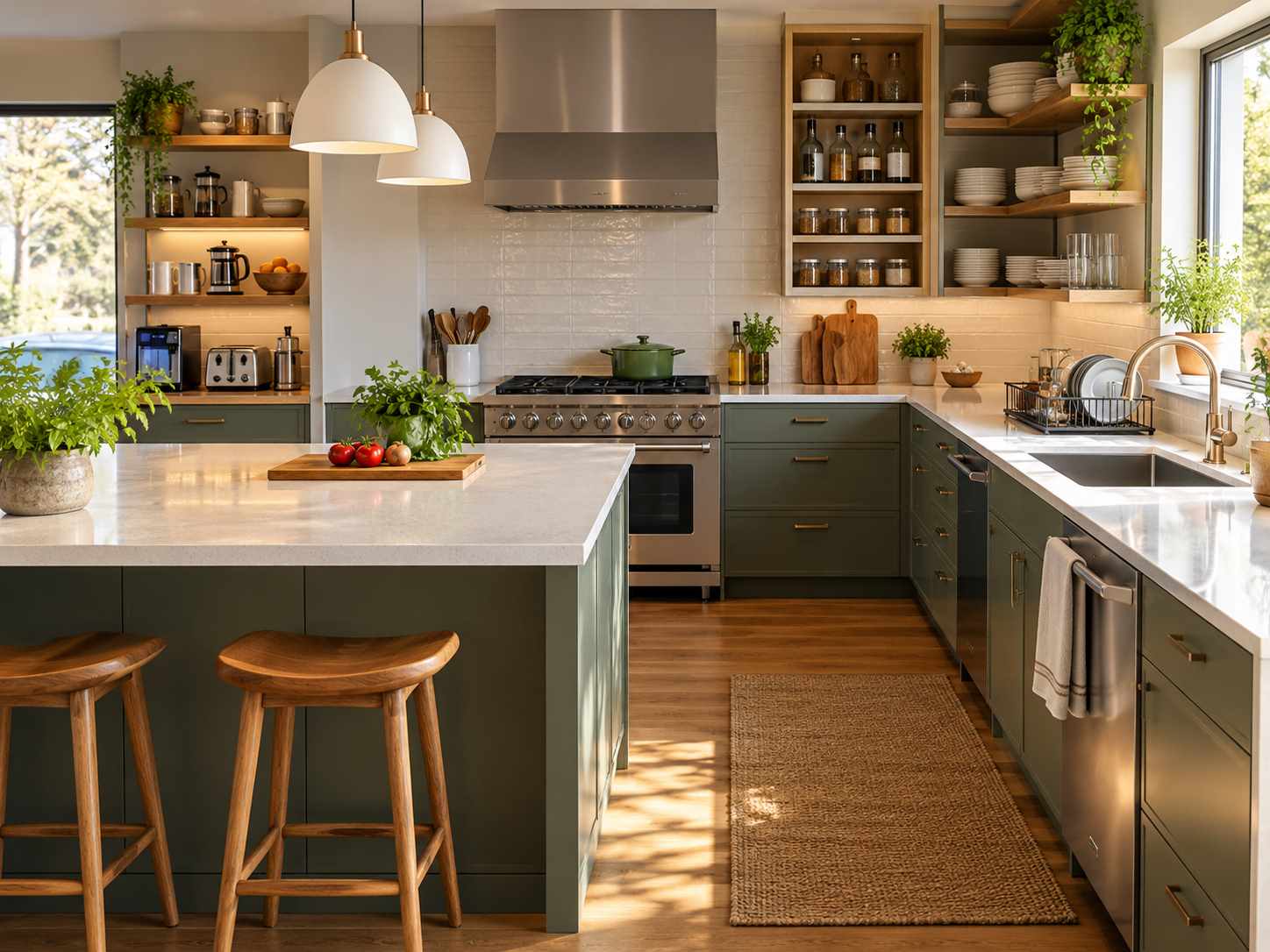 Kitchen organized around shared preparation tasks