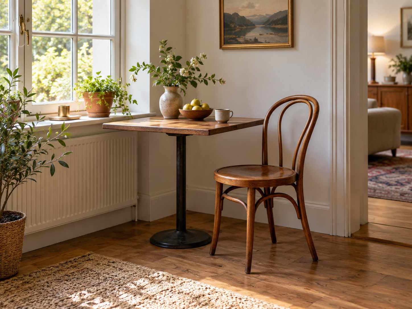Bentwood-style chair beside a small table