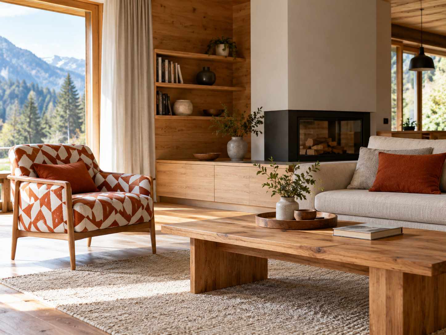 Geometric textile on one accent chair