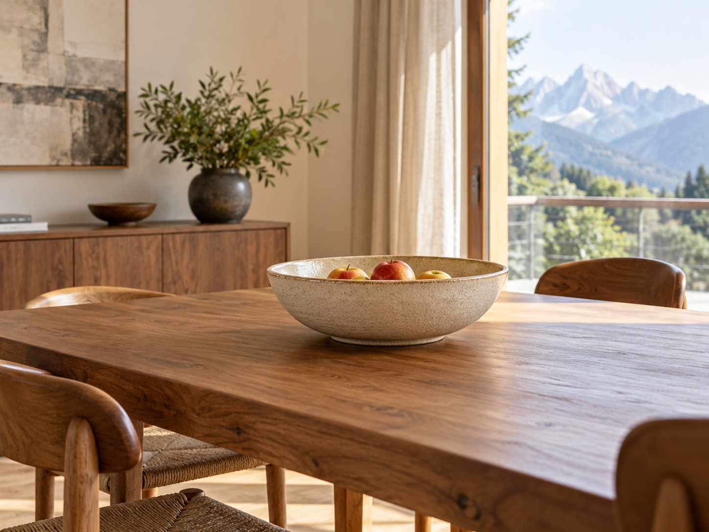 Simple ceramic bowl on a wooden table