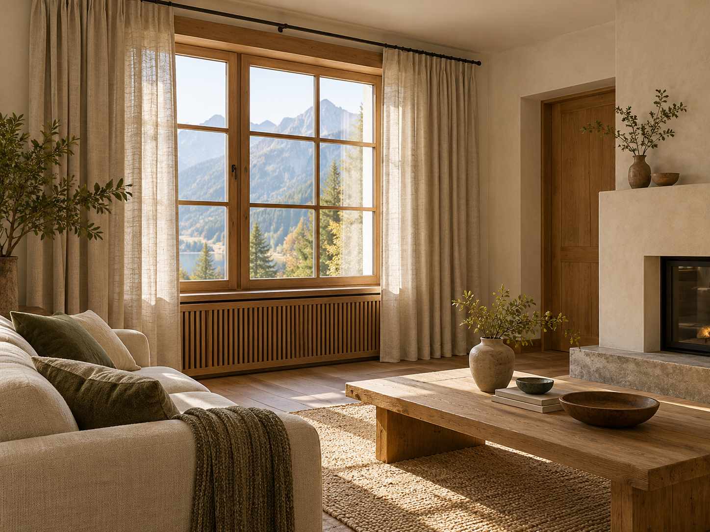 Warm textured curtains framing a window