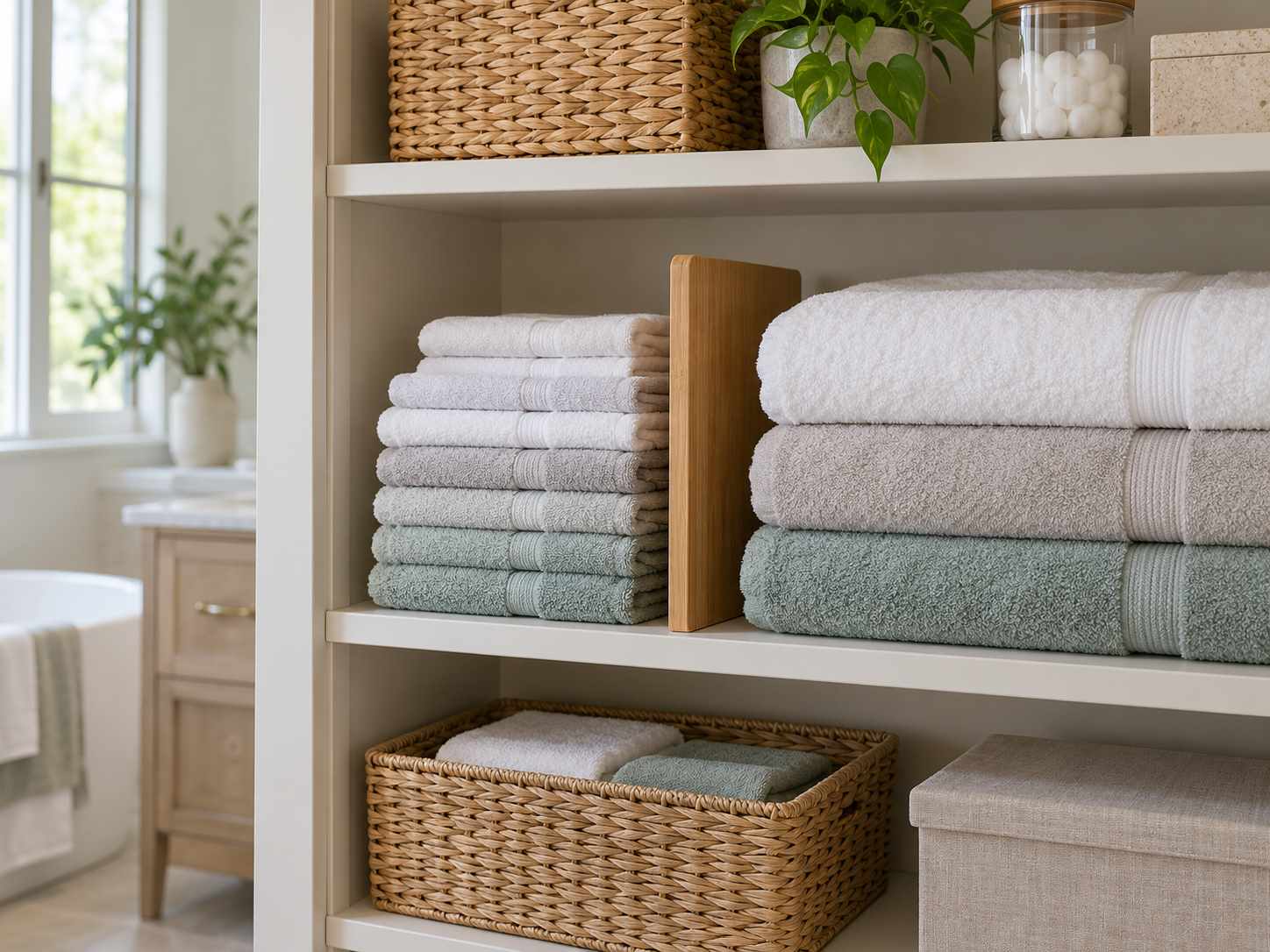 Separate hand-towel and bath-towel sections