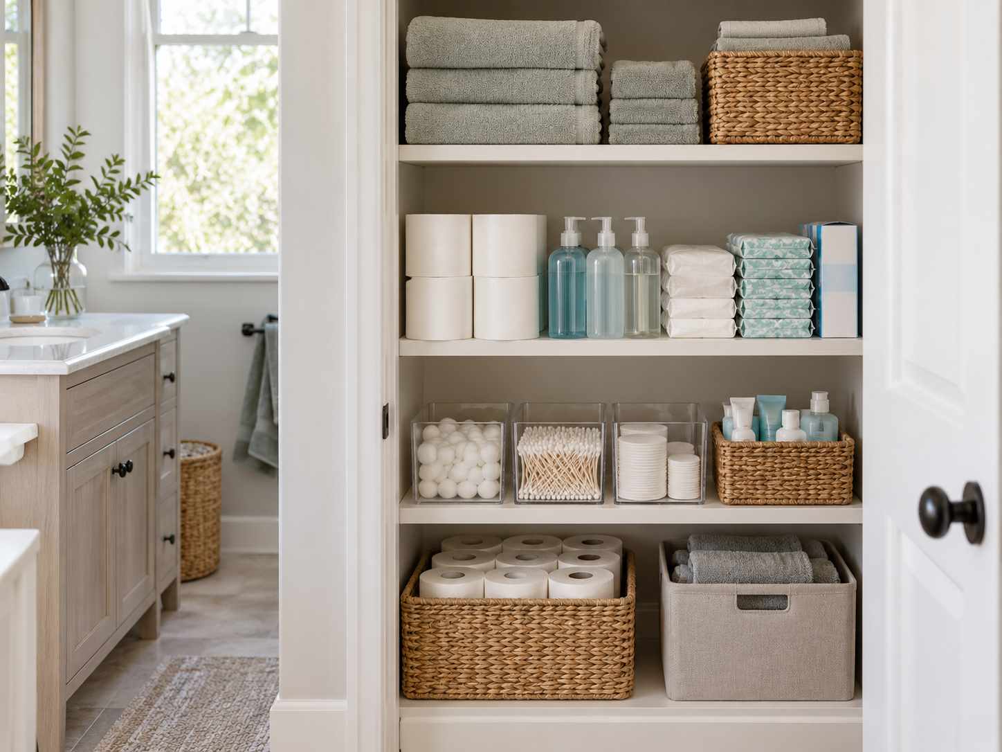 Defined section for spare bathroom supplies