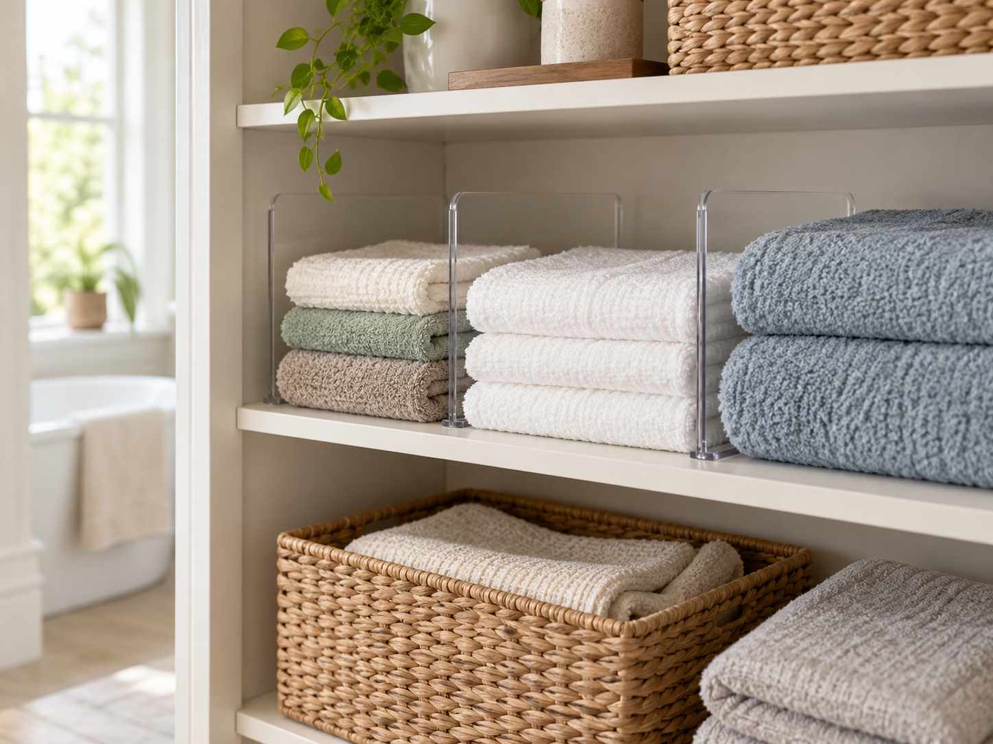 Shelf dividers supporting folded textiles