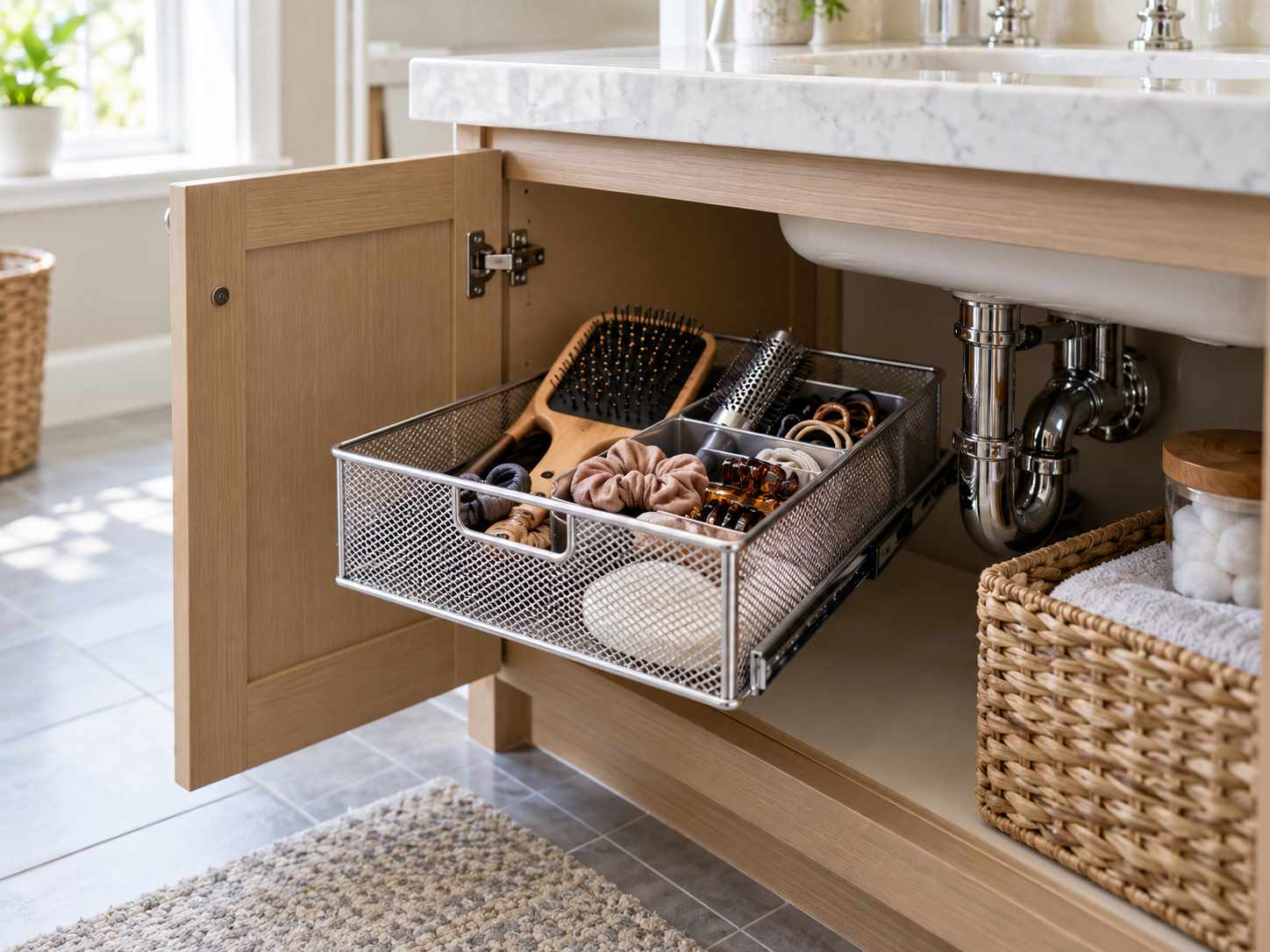 Pull-out basket for hair accessories