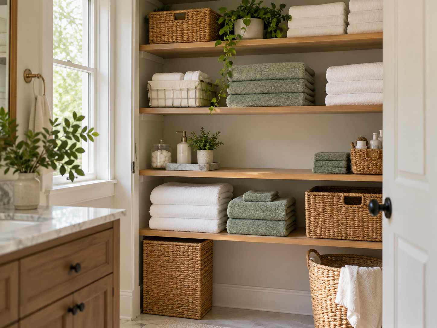 Partly empty shelf left for returning clean laundry