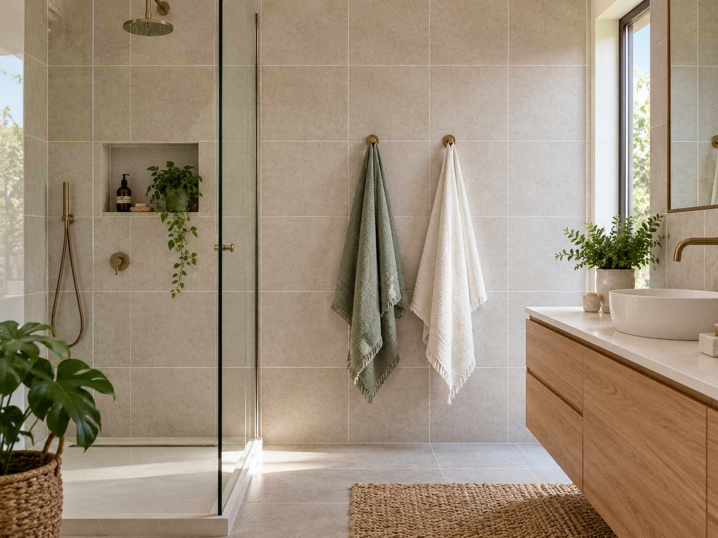 Hooks aligned with a simple tile layout