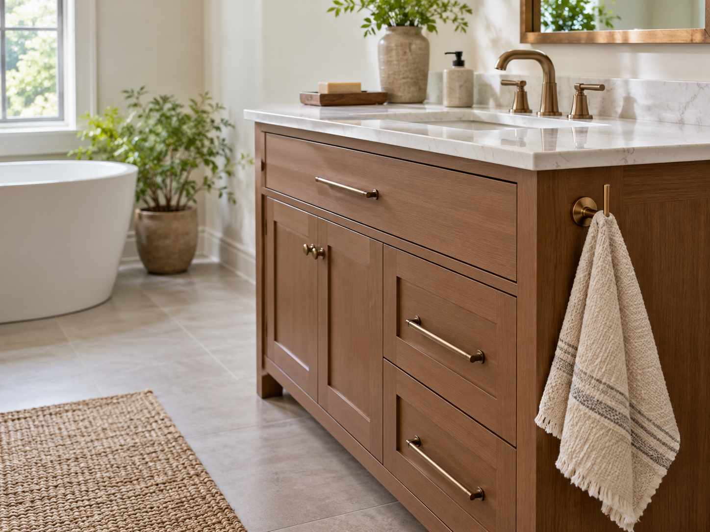 Hook on the side of a suitable vanity cabinet
