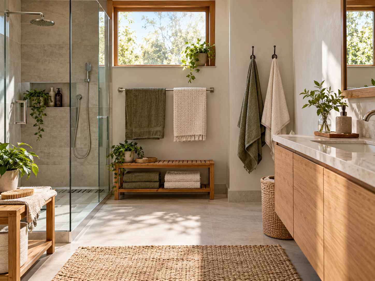 Towel rail and hooks as part of a drying arrangement