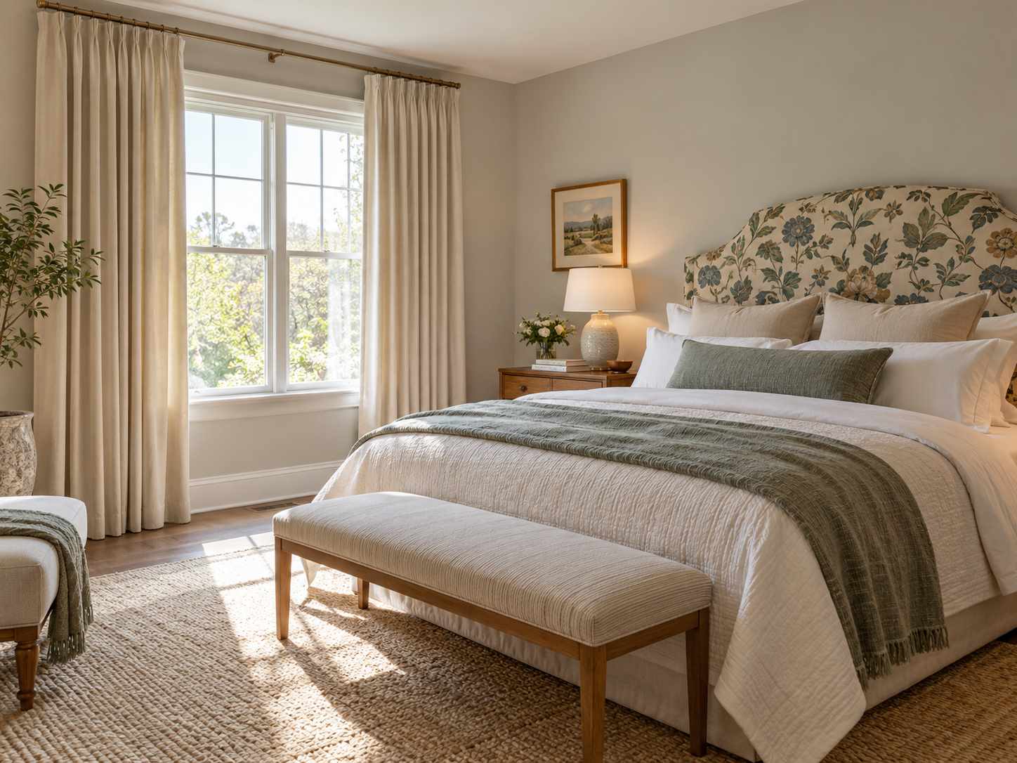 Plain full-length curtains forming a quiet bedroom backdrop