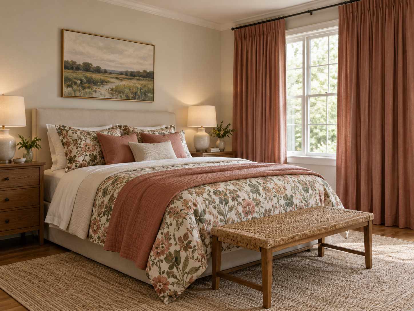 Curtains repeating a color from the bedding
