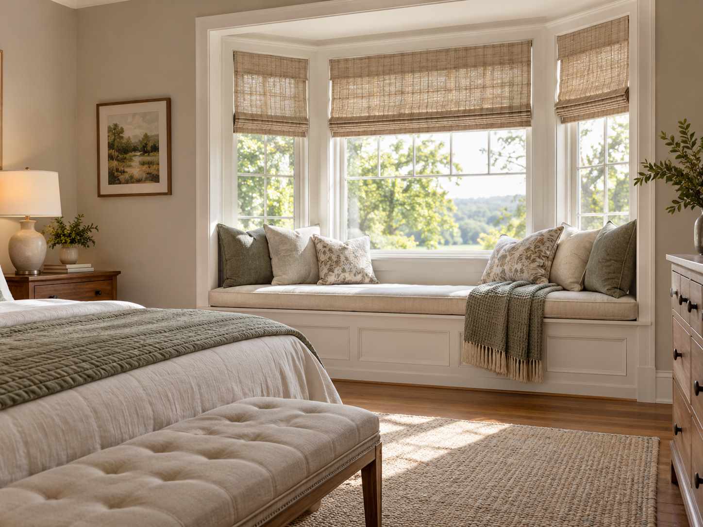Short window treatment above a usable window seat